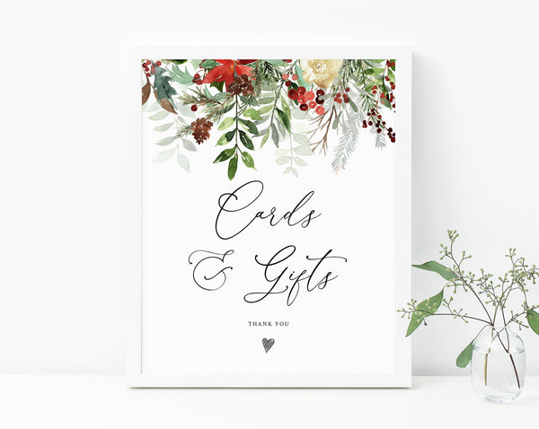 Christmas Wedding Cards & Gifts Sign, Winter Wedding Cards and Gifts Sign Printable, Wedding Sign Instant Download, Templett, W46