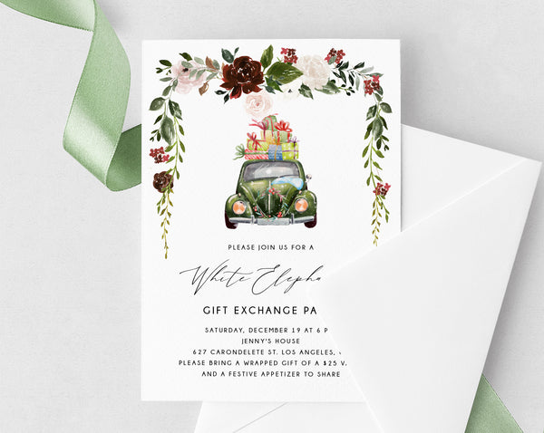 White Elephant Party Invitation Template, Christmas Party Invite, Printable Christmas Gift Exchange Invitation, Holiday Party, Templett, W54