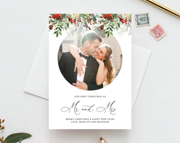 Newlywed Christmas Photo Card Template, Married Christmas Card, Printable First Christmas, Just Married, Instant Download, Templett, W46