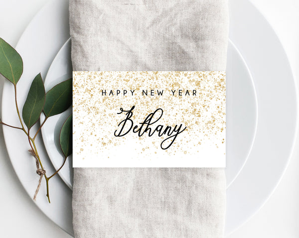 New Year&#39;s Eve Napkin Ring Template, Printable NYE Place Cards, Holiday Party Place Cards, Editable Template, New Years Party, Templett