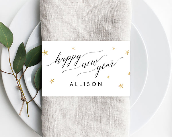 New Year&#39;s Eve Napkin Ring Template, Printable NYE Place Cards, Holiday Party Place Cards, Editable Template, New Years Party, Templett