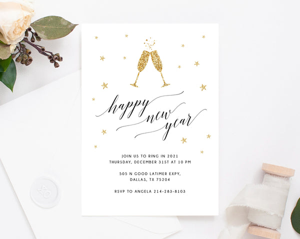 New Years Eve Party Invitation Template, Neon New Years Invitation, Printable NYE Invite, Editable Party Invitations, Templett