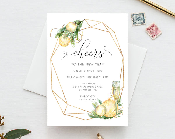 New Years Eve Party Invitation Template, Gold New Years Invitation, Printable NYE Invite, Editable Party Invitations, Holidays, Templett
