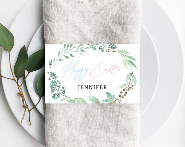 Easter Napkin Ring Template, Printable Easter Brunch Place Cards, Easter Dinner Editable Template, Easter Seating Card, Templett