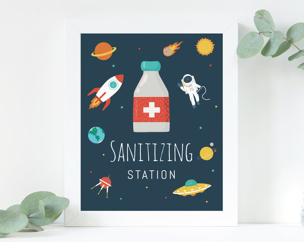 Space Birthday Sanitizing Station Sign, Printable Astronaut Birthday Party COVID Safety Guidelines Sign, Sanitizer Sign, Templett