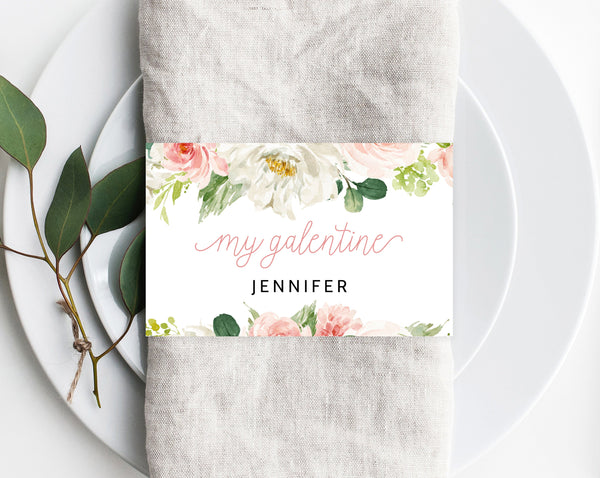 Galentine&#39;s Day Party Napkin Ring Template, Printable Galentine&#39;s Brunch Place Cards, Girls Dinner Editable Template, Templett