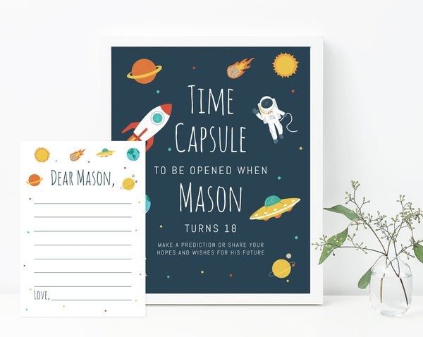 Space Birthday Time Capsule Sign Template, Printable Time Capsule, Editable Galaxy Themed Birthday Time Capsule, Templett