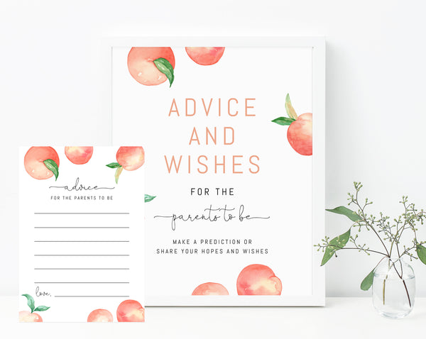 Peach Advice and Wishes Sign Template, Printable Peach Themed Advice For Parents To Be, Peach Advice Notes, Templett, B15