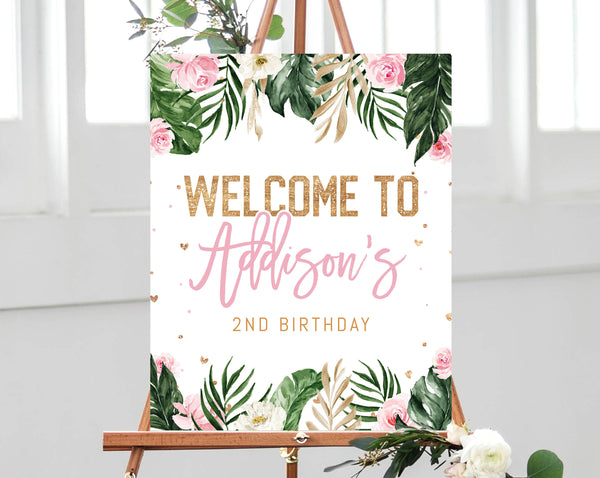 Two Wild Welcome Sign Template, Printable Pink and Gold Wild Themed Party Welcome Sign, Wild 2nd Birthday Signs, Editable, Templett