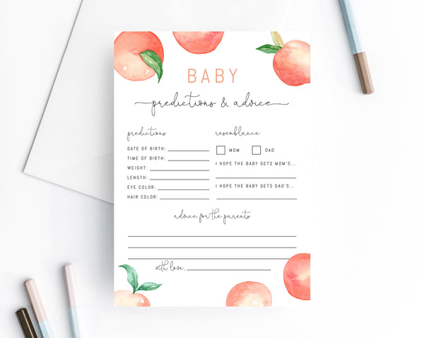 Peach Baby Predictions and Advice Template, Printable Peach Themed Advice For Parents To Be, Peach Baby Shower Game, Templett, B15