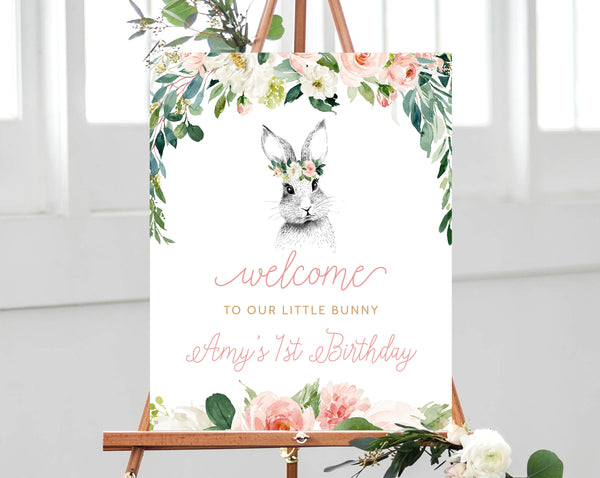 Bunny Birthday Welcome Sign Template, Easter Birthday Welcome Sign Printable, Blush 1st Birthday Sign, Pink Baby Shower, Templett