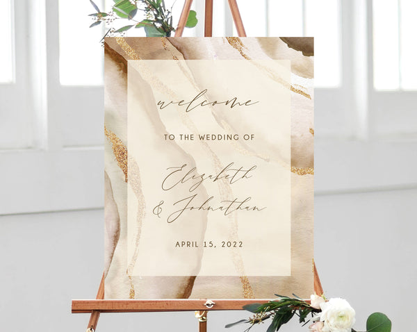Rustic & Nude Agate Wedding Welcome Sign Template, Neutrals Welcome to the Wedding Printable, Welcome Board, Instant Download, Templett, W56