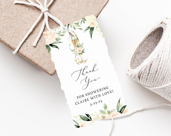 Brunch & Bubbly Favor Tag Template, Thank You Tag, Peach Floral Wedding Favor Tag, Favor Label, Printable Favor Tags, Templett, W41, B41