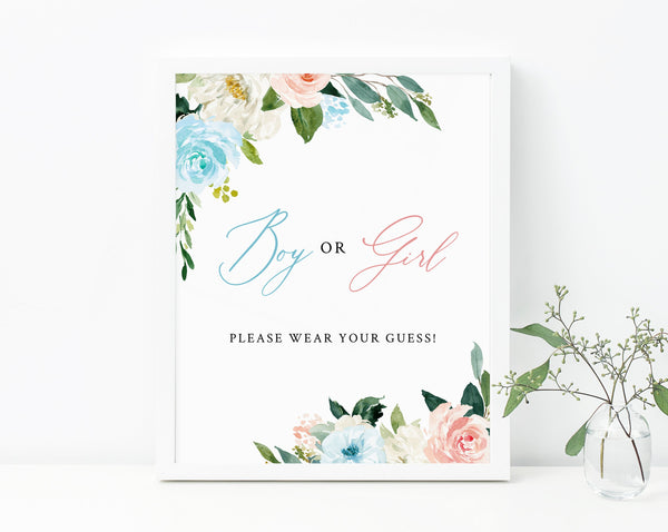 Gender Reveal Boy or Girl Guess Sign Template, Printable Gender Reveal Game Sign, Watercolor Guess The Sex Sign, Templett