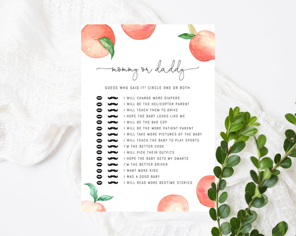 Peach Mommy Or Daddy Game Template, Printable Peach Themed Baby Shower Game, Peach Pregnancy Game, Templett, B15
