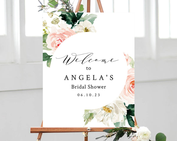 Blush Floral Bridal Shower Welcome Sign Template, Bridal Shower Welcome Sign Printable, Blush Welcome Board, Instant Download, Templett, W29