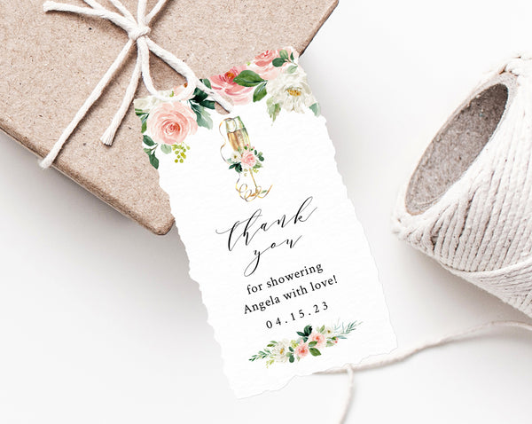 Brunch & Bubbly Favor Tag Template, Thank You Tag, Blush Floral Wedding Favor Tag, Favor Label, Printable Favor Tags, Templett, W29, B29