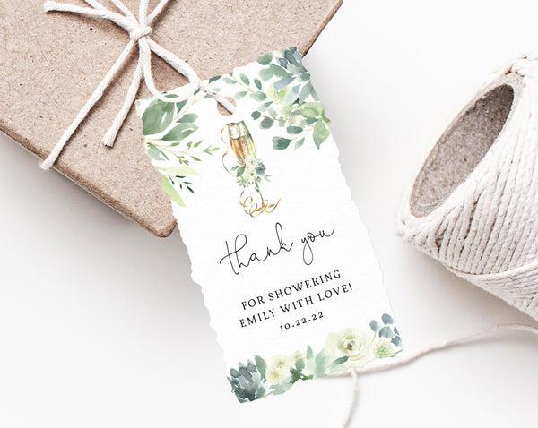 Brunch & Bubbly Favor Tag Template, Bridal Shower Thank You Tag, Greenery and Succulent Bridal Brunch Favor Tag, Favor Label, Templett, W40
