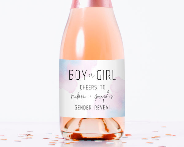 Watercolor Gender Reveal Mini Champagne Bottle Label Template, Mini Bottle Sticker Template, Instant Download Digital File, Templett, B01