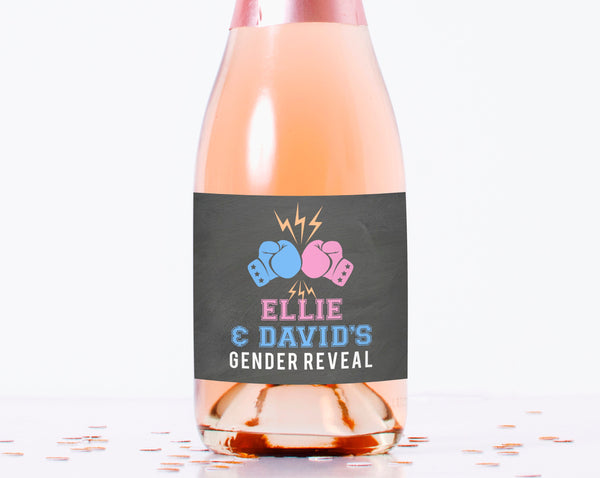 Gender Reveal Mini Champagne Bottle Label Template, Boxing Themed Mini Bottle Sticker Template, Instant Download Digital File, Templett