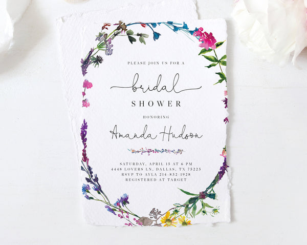 Colorful Spring Floral Bridal Shower Invitation Template, Printable Vibrant & Colorful Wild Flowers Bridal Shower Invitation, Templett, B16