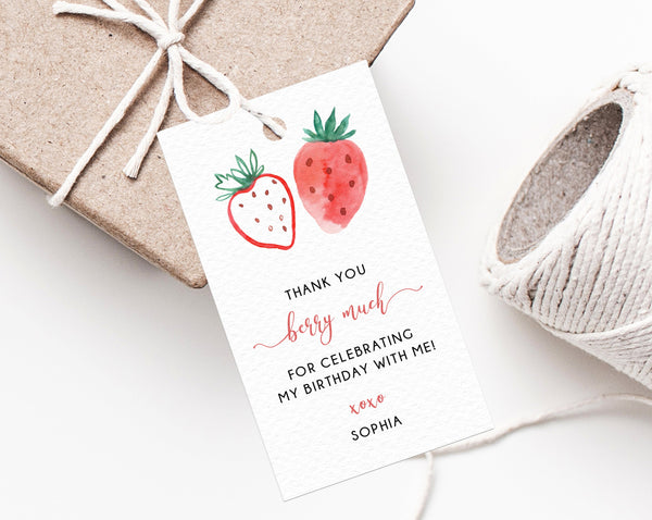 Berry First Birthday Favor Tags, Berry Sweet Thank You Tag, 1st Birthday Party Favor Tag, Strawberry Gift Tag, Favor Label, Templett, B49