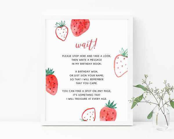 Berry First Birthday Guestbook Sign, Strawberry Themed Book Signing Sign, Strawberry First Birthday Guest Book Sign, B49