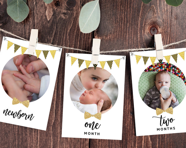 First Year Photos Banner Template, Printable First Birthday Monthly Photo Banner, 12 Months Photos, Mr. Onederful, Templett, B02