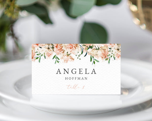 Blush Wedding Place Cards Template, Seating Card, Floral Wedding Table Cards, Printable Wedding Tent Cards, Instant Download, Templett, W22