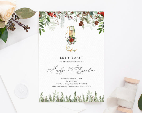 Winter Engagement Party Invitation Template, Printable Champagne Engagement Invitation, Editable Template, Templett, W46