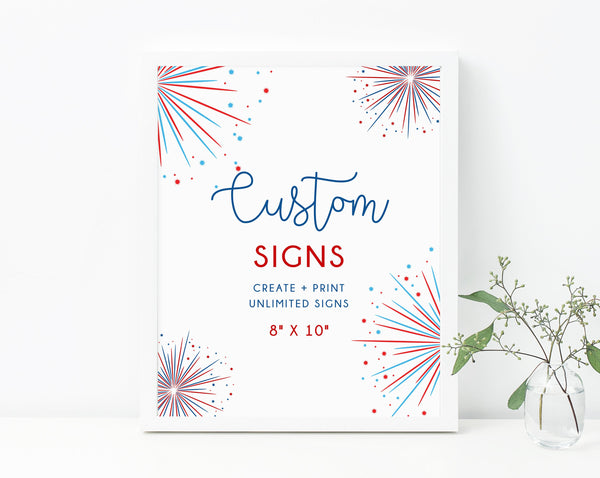 Editable Firecracker Custom Sign Template, DIY Unlimited Signs, 4th Of July Birthday, Fireworks, Create Your Own 8" x 10", Templett