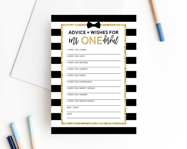Mr. Onederful Birthday Advice and Wishes Template, Printable Onederful 1st Birthday Game, Advice For The Baby, Templett, B02