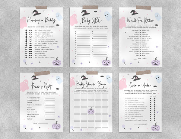 Pastel Halloween Baby Shower Game Templates Bundle, Spooky Baby Shower Games Instant Download, Halloween Themed, Templett, B24