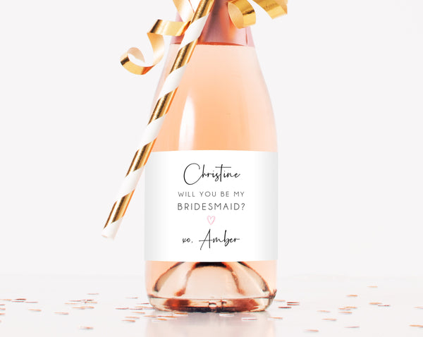 Mini Champagne Bottle Label Template, Bridesmaid & Maid of Honor Champagne Labels, Will You Be My Bridesmaid, Instant Download, Templett