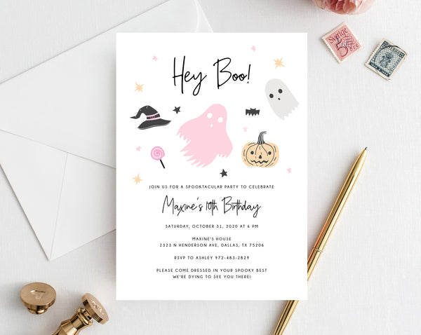 Halloween Party Invitation Template, Printable Pastel Halloween Birthday Invite, Halloween Costume Party, Instant Download, Templett, B24