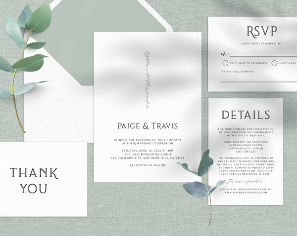 Wedding Invitation Template, Printable Wedding Invitation Suite, Modern Simple Wedding Invitation Set, Templett, Instant Download, W59