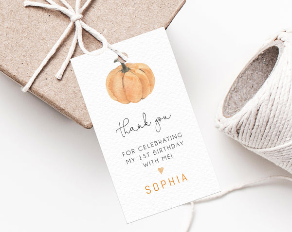 Pumpkin Birthday Favor Tag Template, Thank You Tag, Fall Baby Shower Gift Tag, Favor Label, Printable Digital File, Templett, B35, W55