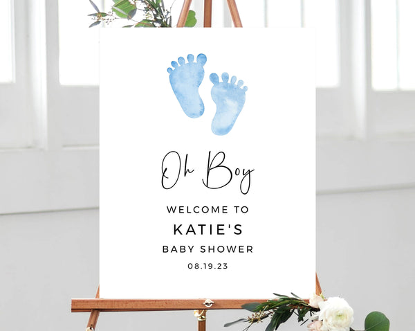 Oh Boy Welcome Sign Template, Oh Boy Baby Shower Printable, Blue Baby Shower Welcome Sign, Templett, B36