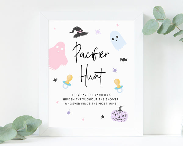 Pastel Halloween Baby Shower Pacifier Hunt Sign, Printable Halloween Baby Shower Games, Halloween Themed Game Sign, Templett, B24