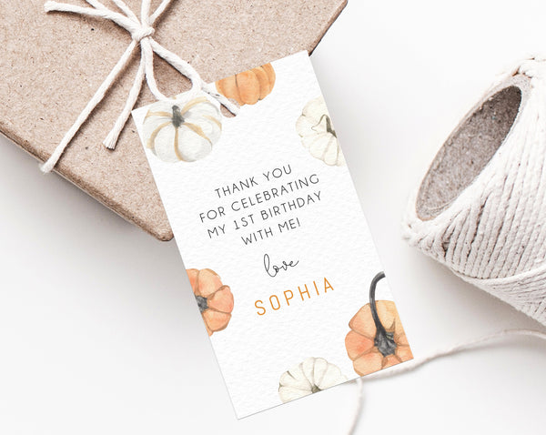 Pumpkin Birthday Favor Tag Template, Thank You Tag, Fall Baby Shower Gift Tag, Favor Label, Printable Digital File, Templett, B35, W55