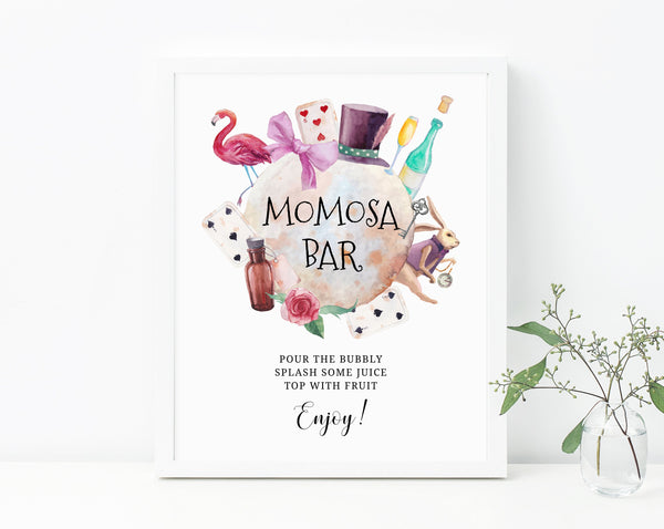 Mom-osa Bar Sign, Alice Themed Mimosa Bar Sign Printable, Instant Download, Wonderland Baby Shower Sign, Templett