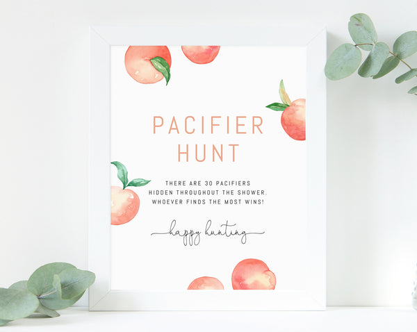 Peach Pacifier Hunt Game Template, Printable Peach Themed Baby Shower Game, Templett, B15