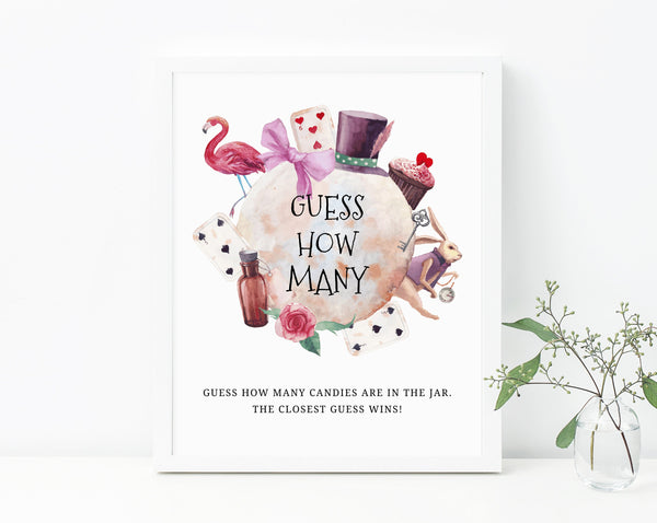 Guess How Many Game, Alice Themed Baby Shower Game Sign, Wonderland Baby Shower Game