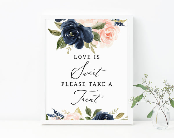 Navy and Blush Love Is Sweet Please Take A Treat Sign, Printable Favors Sign, Instant Download, Templett, W34