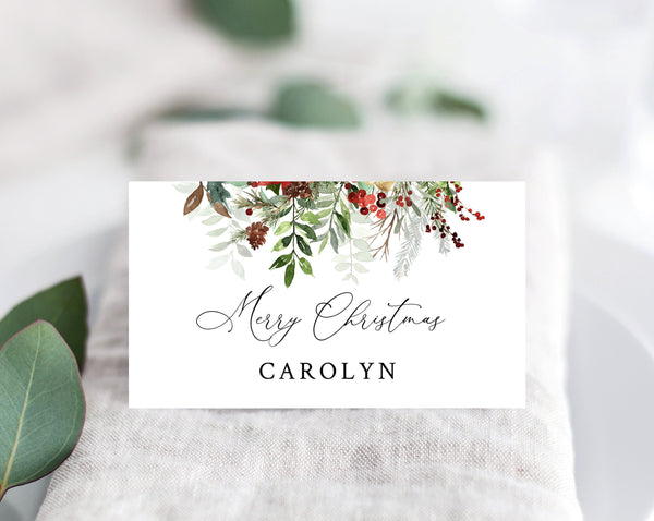 Christmas Party Place Cards, Christmas Themed Escort Card, Christmas Dinner Seating Cards, Table Decor, Instant Download, Templett, W46, B46