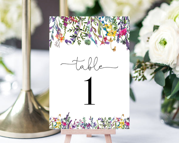 Wild Flowers Table Number Template, Printable Spring Flowers Table Numbers, Templett, B16