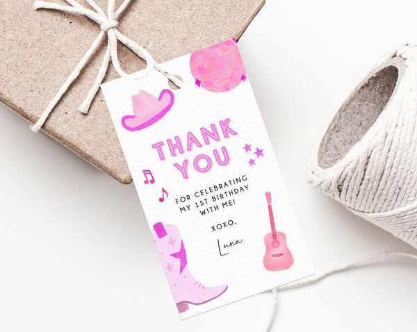 Space Cowgirl Favor Tag Template, Cowgirl Birthday Favor Tag, Gift Tag, First Rodeo Themed Favor Label Printable, Templett, B55