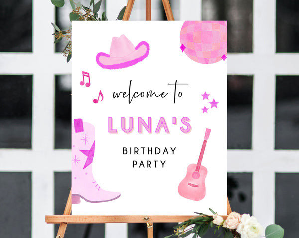 Space Cowgirl Welcome Sign Template, Printable Cowgirl Themed Party Welcome Sign, Birthday Disco Signs, Editable, Templett, B55