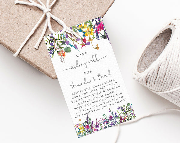 Wildflower Wine Wishing Well Favor Tag Template, Wild Flowers Wine Favor Tag, Gift Tag, Bridal Shower Favor Label Printable, Templett, B16