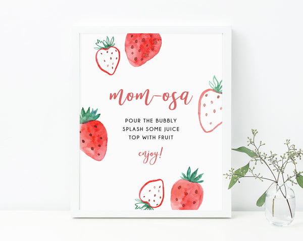 Berry Sweet Mom-Osa Sign, Strawberry Themed Mimosa Bar Sign, Strawberry Baby Shower Sign, B49
